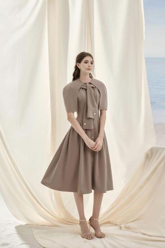 Olivia Kelsey A-line Cape Shoulder Cotton Midi Dre...