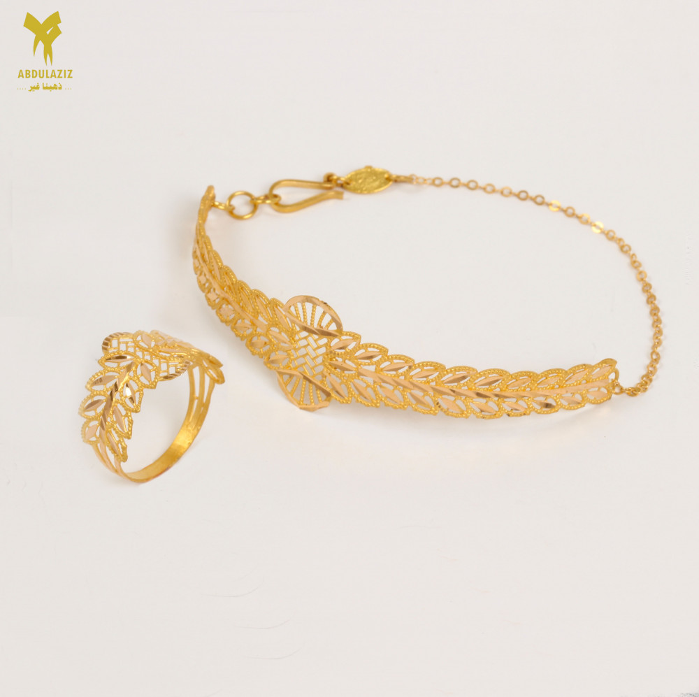 21K Gold Cubic Zirconia Bangle & Ring Jewelry Set - 2 Pieces | L'azurde KSA