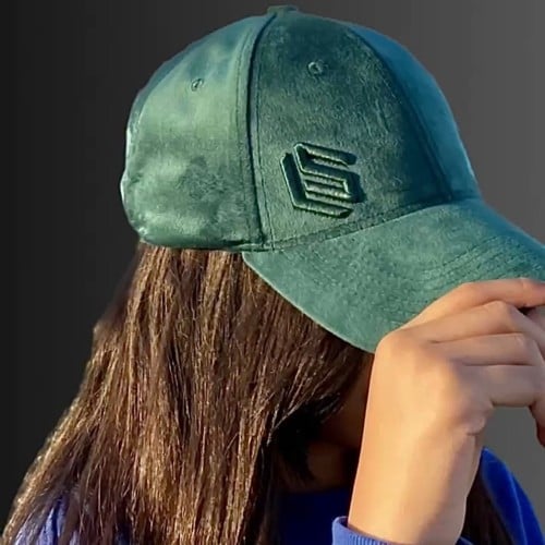 Bottle green velvet cap