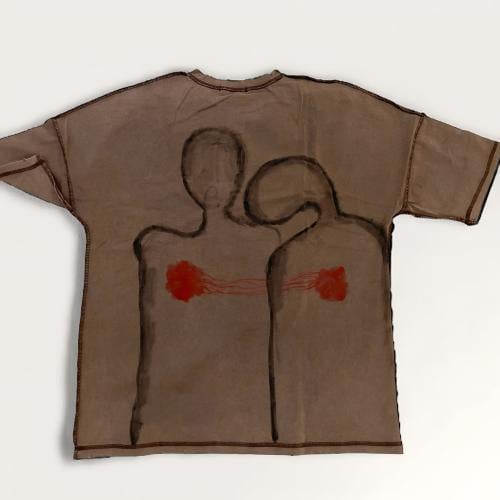 Hand drawn T-shirt - Washed Brown color - D15