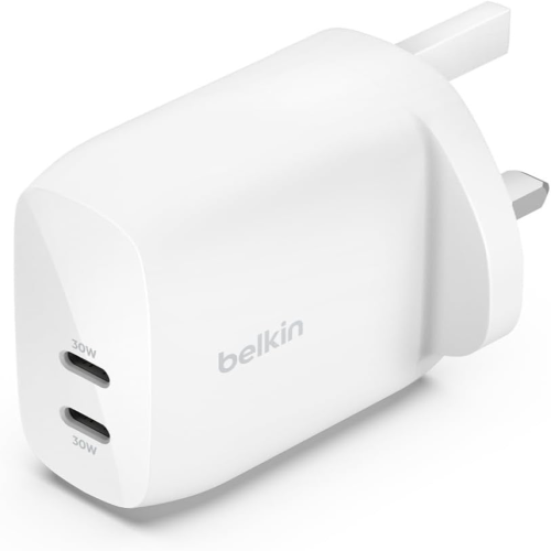 شاحن حائط بمنفذين USB-C بطول 60 واط أبيض بيلكين Bo...