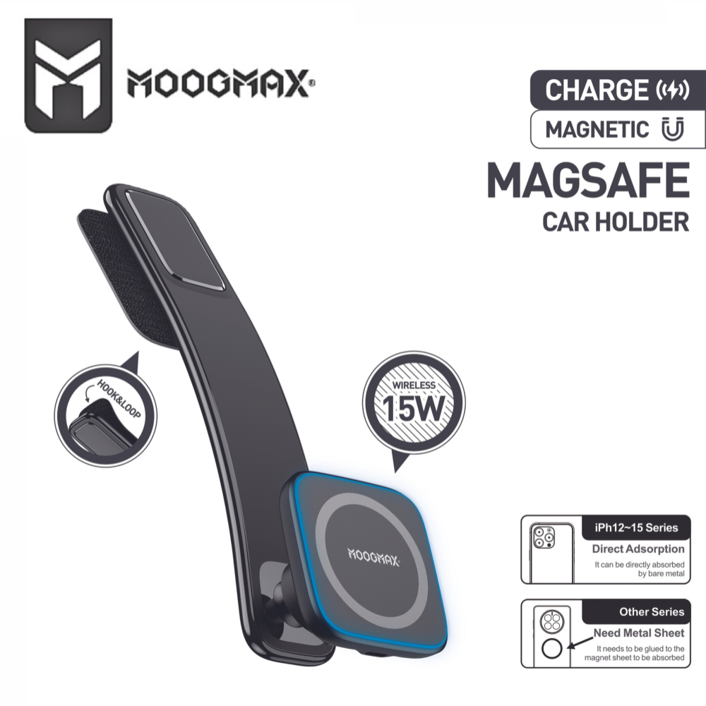 MOOGMAX حامل جوال مغناطيس  وشاحن لاسلكي بقوة 15 واط ماج سيف MX-MH152 ماركة موج ماكس