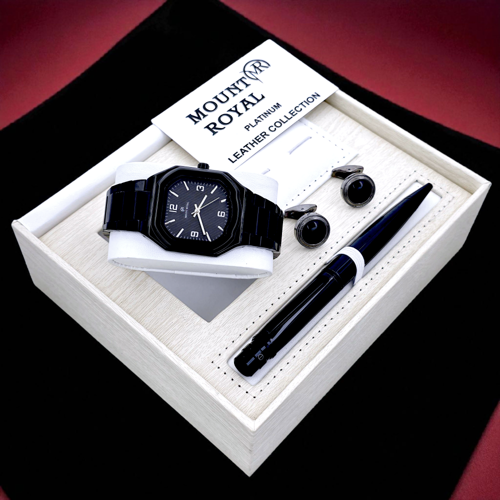 بوكس هديه رجالي ساعه وقلم وكبك