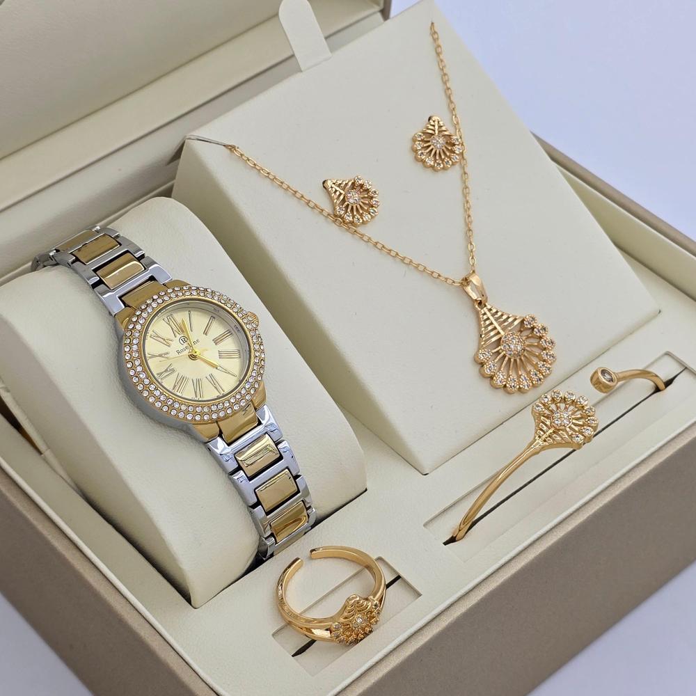 هديه نسائي راقي  ساعه وطقم زركون ناعم