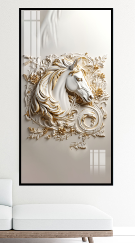 لوحة جدارية ثري دي 3d - حصان جبس- بيج مطبوعة