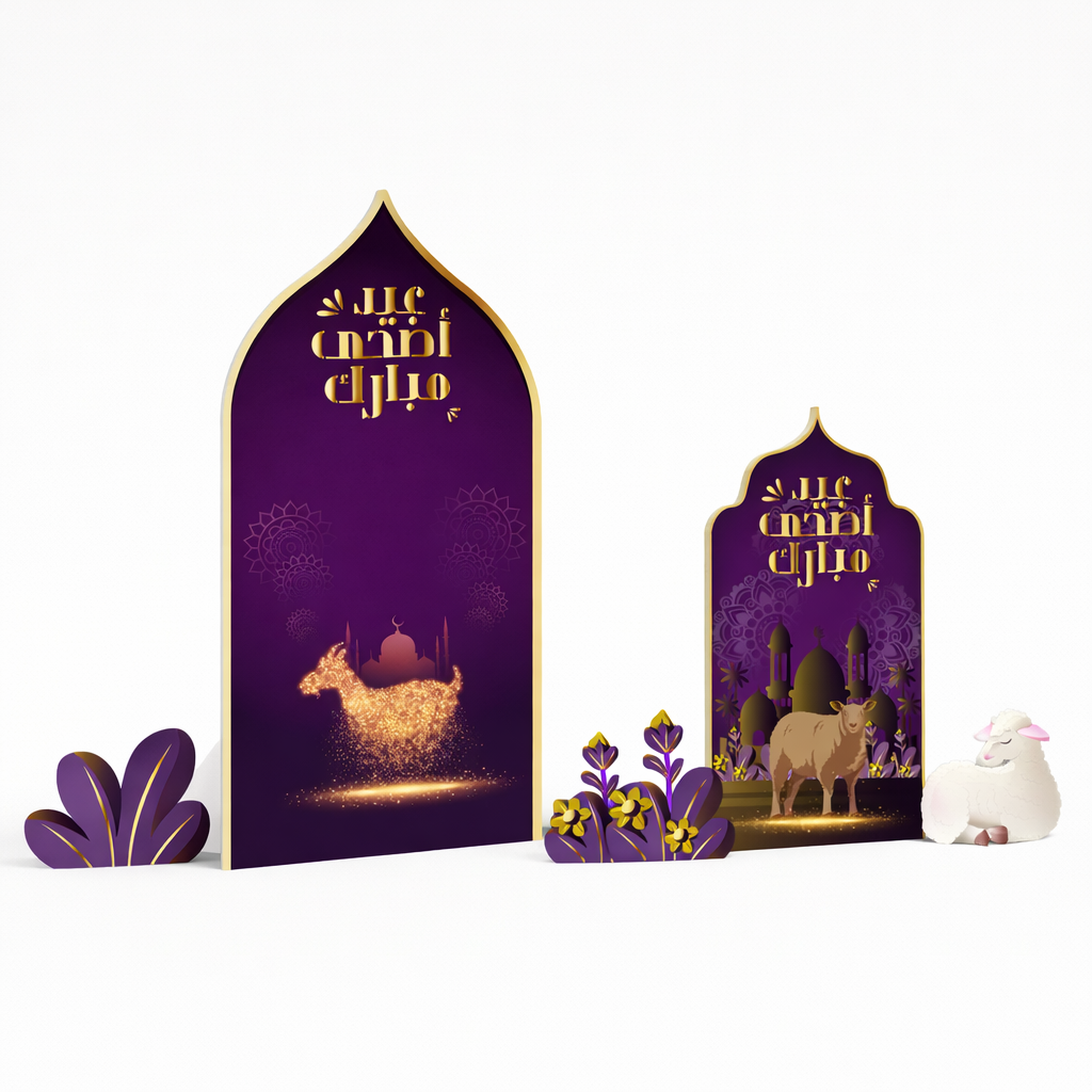 مجموعة عيد الأضحى المميزة باللون البنفسجي مع الدهبي و خروف العيد تجعل احتفالك بالعيد مميزاً وله شعور آخر