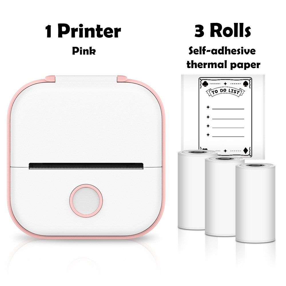 Portable Mini Printer Thermal 10 Roll of Printing Paper Pink