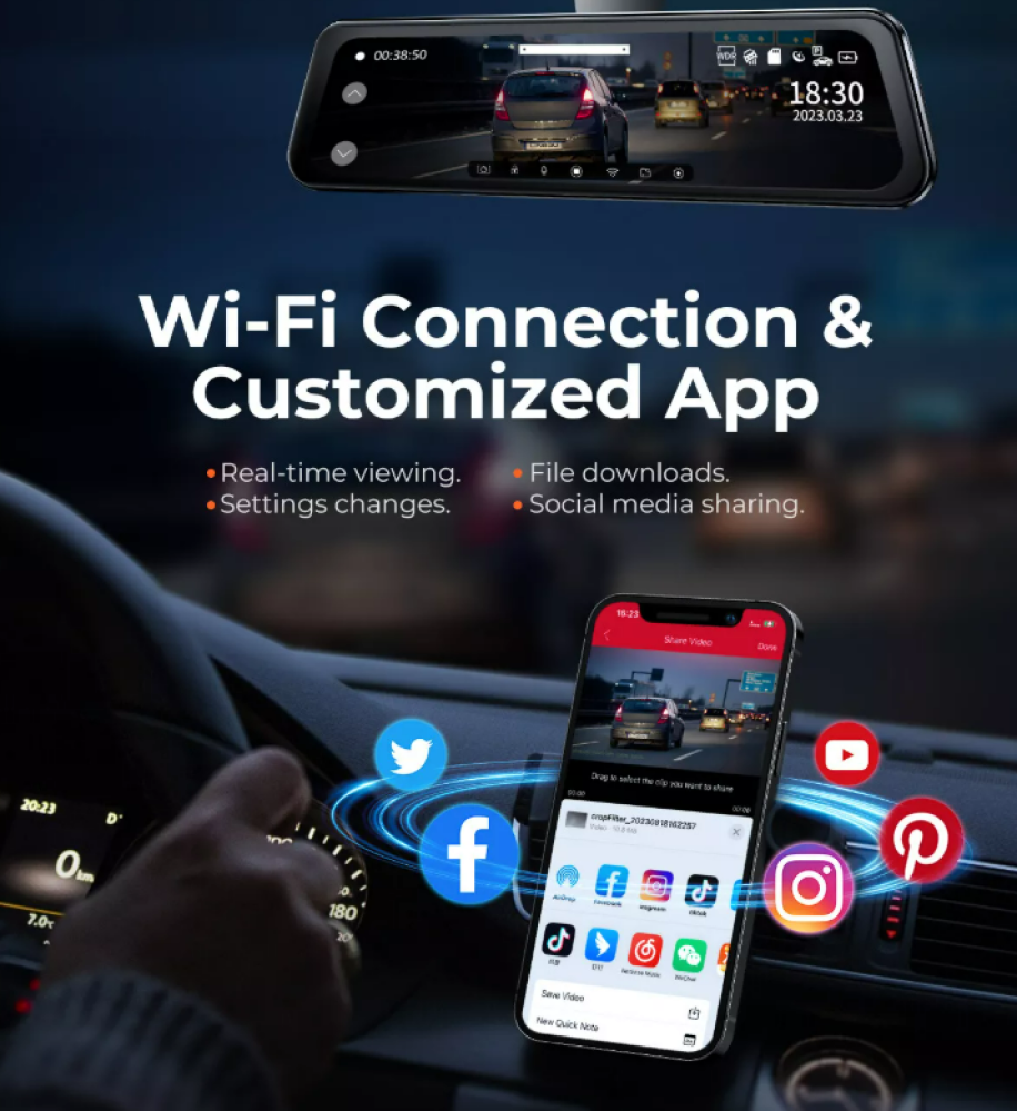 12 كيبل هدية مع داش كام مرايا بكاميرا امامية وخلفية بدقة 4K من LINGDU LD2K مع هدية بكج اكسسوارات السيارة