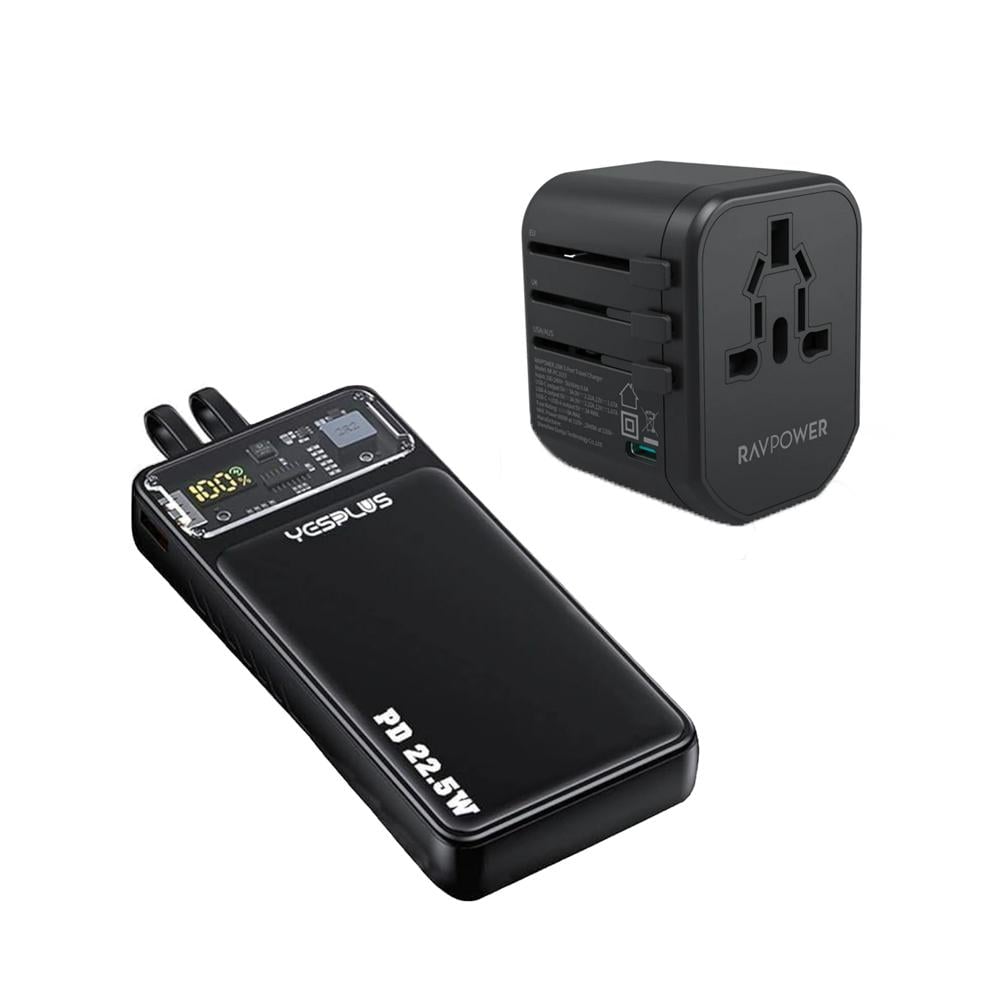 فيش سفر من راف باور بقوة 20 واط + بطارية باوربانك سعة 20000 ملي امبير بقوة 22.5 واط