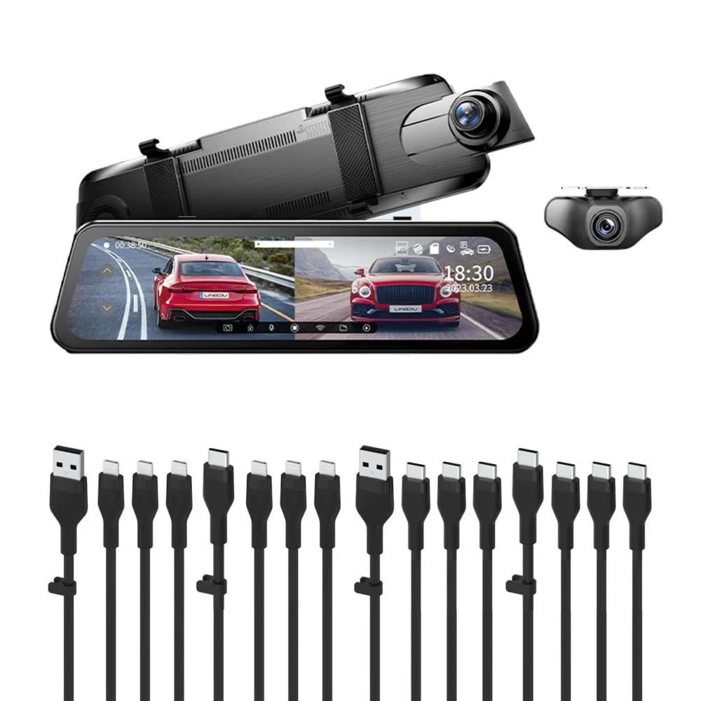 12 كيبل هدية مع داش كام مرايا بكاميرا امامية وخلفية بدقة 4K من LINGDU LD2K مع هدية بكج اكسسوارات السيارة
