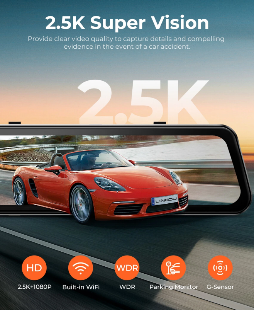 12 كيبل هدية مع داش كام مرايا بكاميرا امامية وخلفية بدقة 4K من LINGDU LD2K مع هدية بكج اكسسوارات السيارة