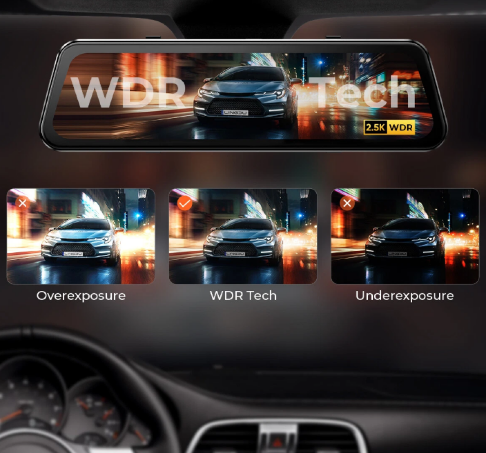 12 كيبل هدية مع داش كام مرايا بكاميرا امامية وخلفية بدقة 4K من LINGDU LD2K مع هدية بكج اكسسوارات السيارة