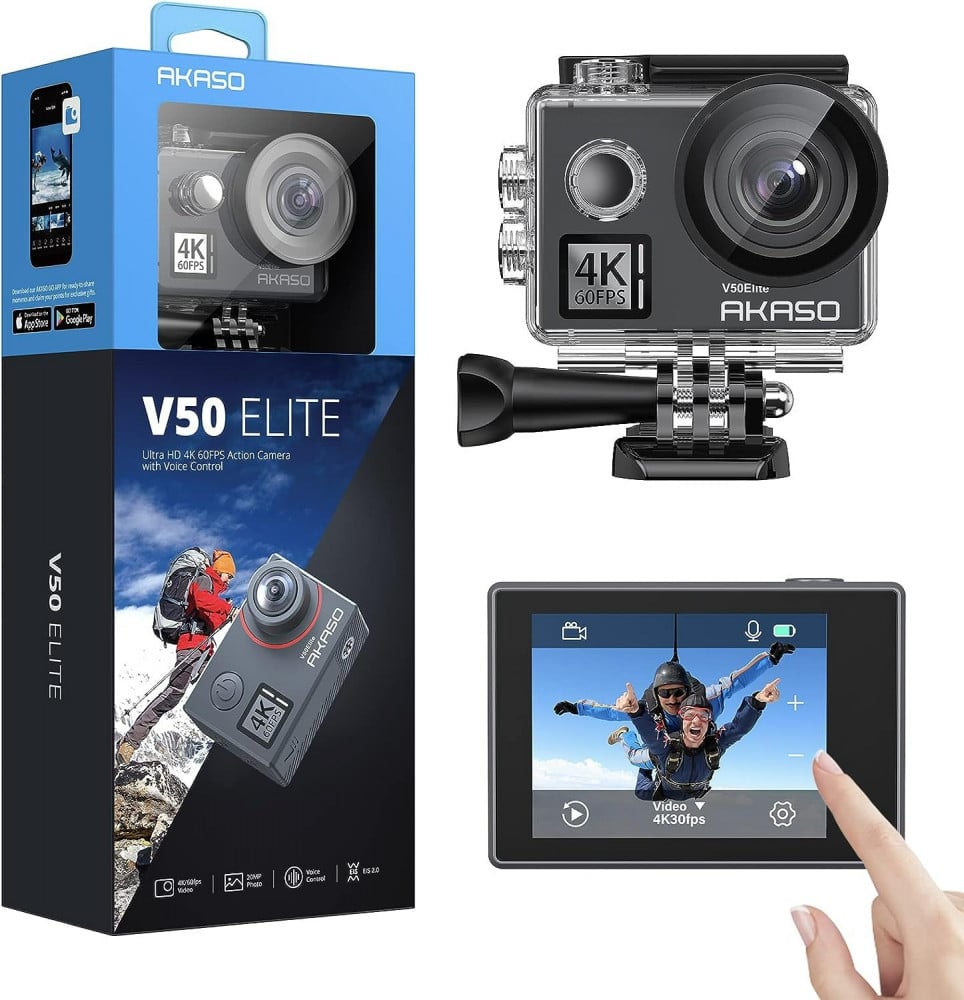 AKASO V50 ELITE 4K 60fps camera with touch screen and waterproof