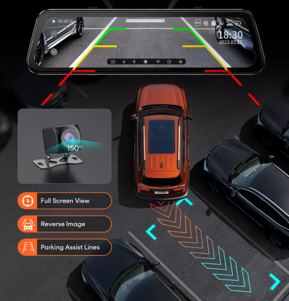 12 كيبل هدية مع داش كام مرايا بكاميرا امامية وخلفية بدقة 4K من LINGDU LD2K مع هدية بكج اكسسوارات السيارة