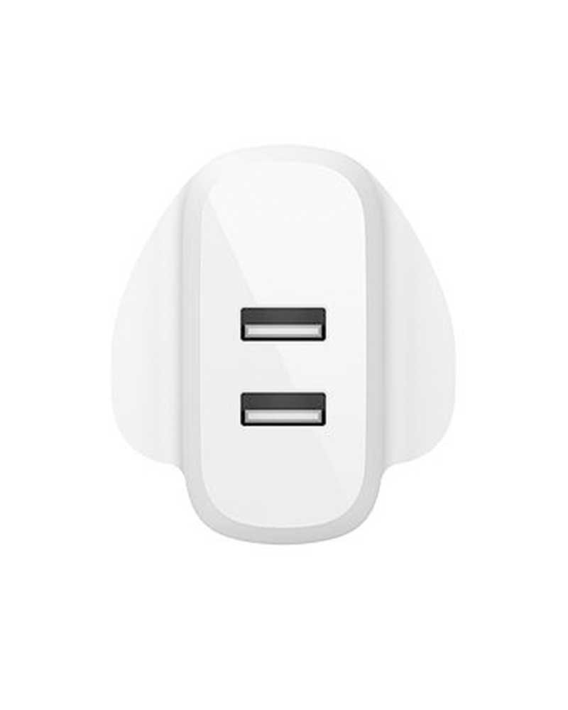 فيش شاحن جداري 24 واط بمنفذين USB + كيبل لايتنينق 1متر من بيلكن