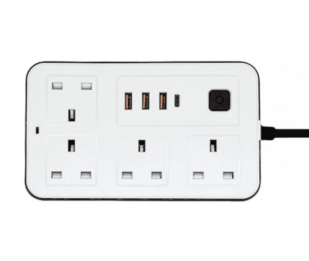 توصيلة كهربائية 4 أفياش و 3 منافذ USB ومنفذ تليب سي