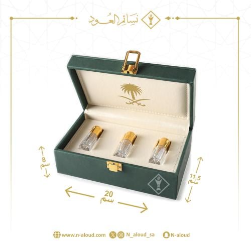 صندوق جلد إيطالي ثلاثة أرباع أخضر سيفين ونخلة
