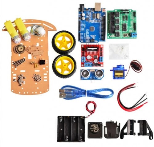 سيارة روبوت ذكية مع اردوينو ومستشعر الموجات فوق الصوتية Smart robotic car with Arduino & ultrasonic sensor 2WD