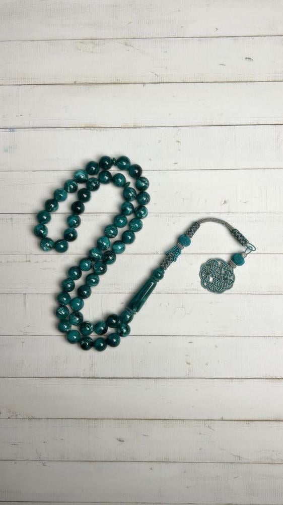 سبحة بكلايت أخضر زمردي – طربزونة نحاس مطلي فضة