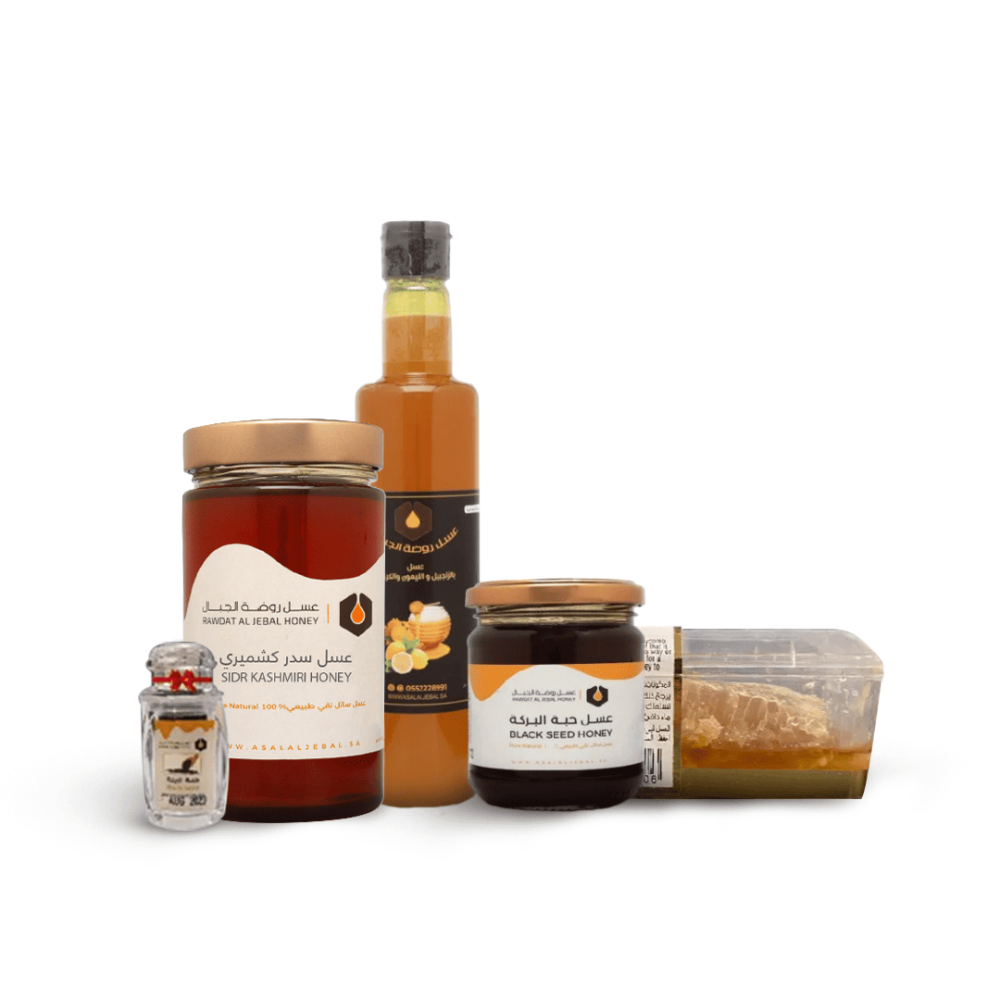 مشروب عسل بالزنجبيل والكركم + عسل حبة البركة + عسل سدر كشميري + شمع زهور + حبوب حبة البركة