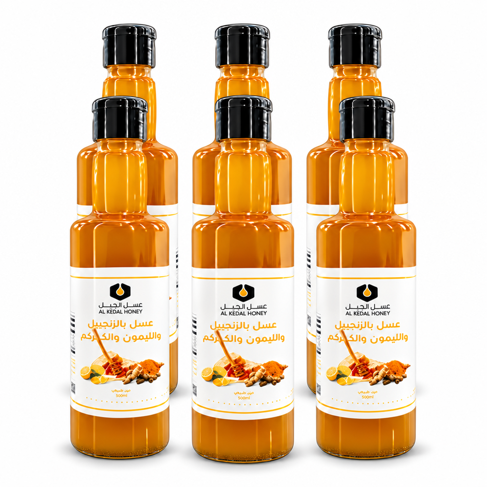 6 عبوات عسل بالزنجبيل والليمون والكركم من عسل الجبال