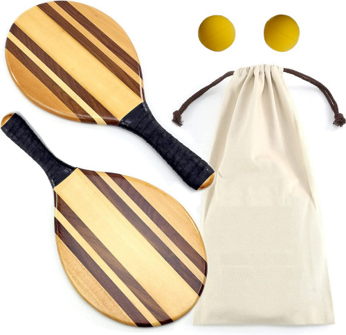 Wood Beach Paddle Ball Set With 2 Ball and Bag