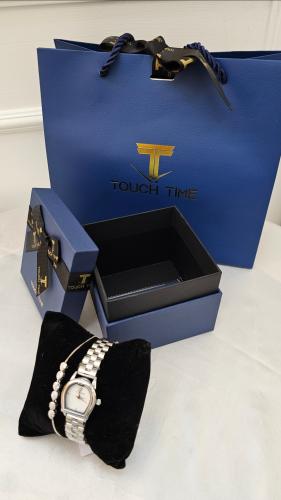 ساعة نسائي ماركة TOUOH TIME مع أساور مطلية ضد الماء ضمان سنة مع بوكس وكيس الماركة