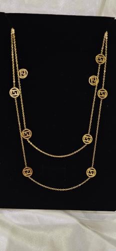 طقم فندي سلسال طويل وحلق مطلي ذهب