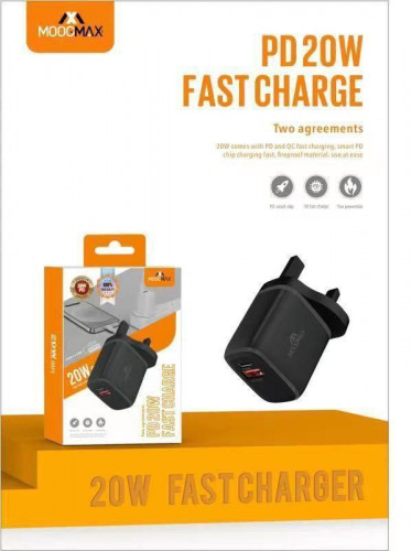 رأس شاحن جداري سريع بمنفذين PD&USB بقوة 20 واط أبي...