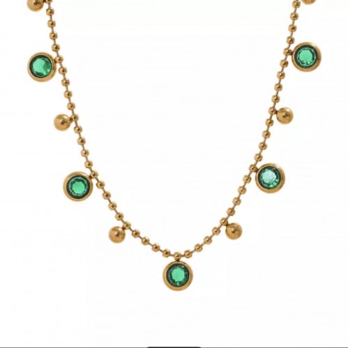 شوكر ستيل ذهبي مرصع بالزركون الأخضر