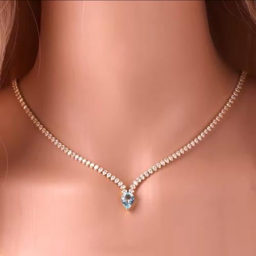 عقد تنس فضه بقطعة زركون سماوي