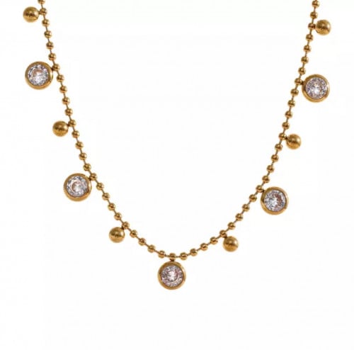 شوكر ستيل ذهبي مرصع بالزركون الأبيض