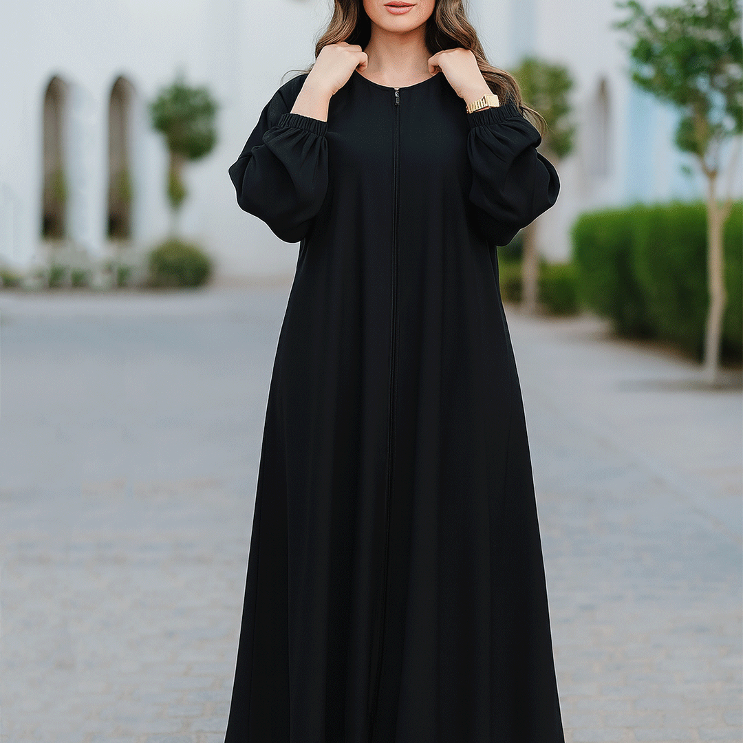 عباية كريب صالونا بسحاب نص كلوش - C4 -