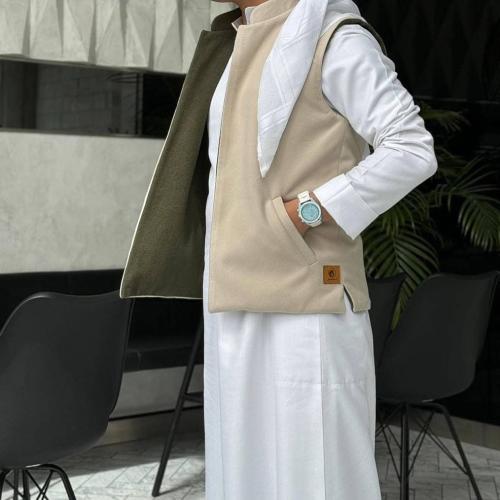 سديري رجالي رسمي للثوب وجهين لون بيج - زيتي