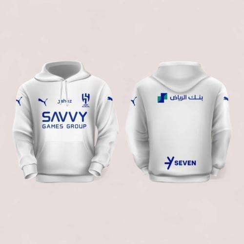 بلوفر نادي الهلال الشتوي الأبيض مع طباعة الاسم - تصميم شتوي أنيق