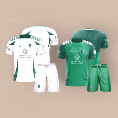 طقم نادي الأهلي السعودي الجديد 2025 - ابيض أخضر