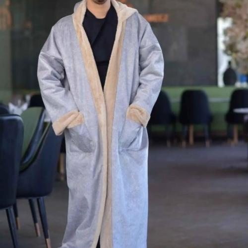 فروة رجالية شتوية طويلة مبطنة فرو فاخرة