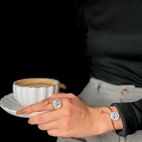 طقم ملكي اسوره و خاتم صدف إيطالي طبيعي محفور بالاسم