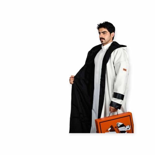 فروة رجالية فخمة بلون سكري مبطنة بفرو اسود بمقاسات...