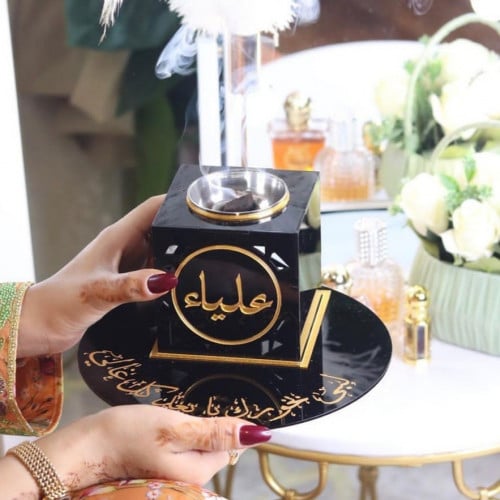 مبخرة ملكية بالاسم لون اسود خط ذهبي راقي