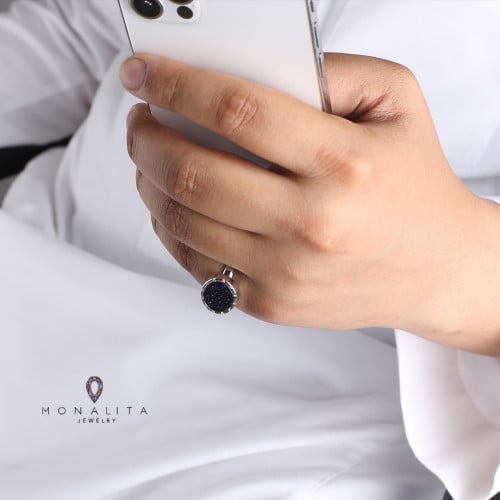 خاتم أنيق رجالي فضي-أسود نجمي (KR1) .