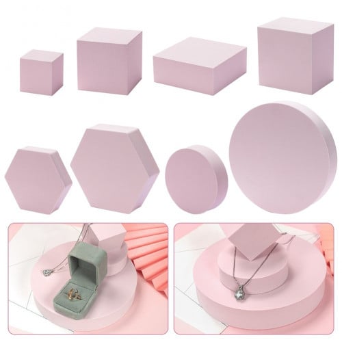 8 قوال هندسية فوم وردي + قطعتان خشبيه هدية