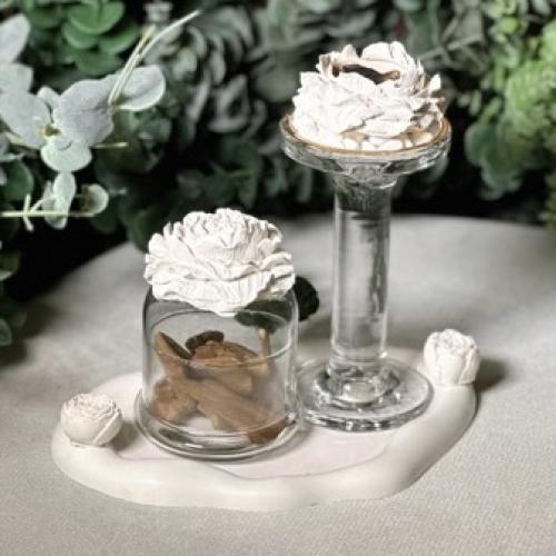 طقم مبخرة زجاج مع ورد