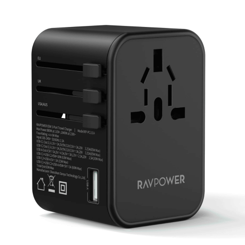 راف باور – شاحن سفر بقدرة 65 واط، 3 منافذ RAVPOWER 65W 3-Port Travel Charger