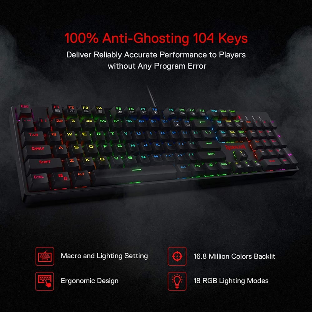 Redragon K582 RGB LED Backlit Mechanical Gaming Keyboard 104 Keys Red Switch 
