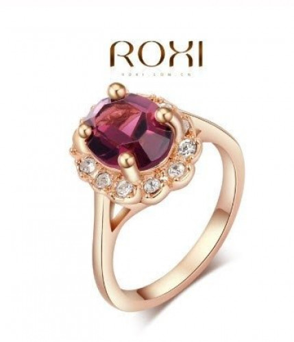 خاتم نسائي مطلي بالذهب مقاس 7 أمريكي ومزين بالكرستال الملون