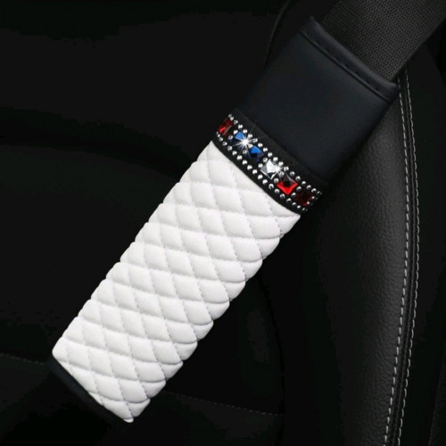 غطاء حزام جلد بكريستال أسود وابيض - اكسسوارات و زينة سيارات