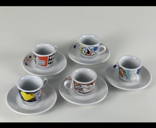 طقم 5 اكواب اسبريسو مع الصحون فنتج عتيقة من ساتورينا إيطالية سلسلة أموري دي كافيه صنع عام 1990