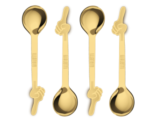 Omino hand espresso spoon from Beltie shiny gold special edition