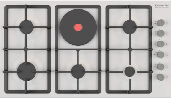 سطح كيتشن برو kitchen pro  (5 شعلات غاز + 1 عين كهرباء حجر)  عين ثلاثيه  اسفل اليسار - اشعال ذاتى مع كل مفتاح -  شبك من الحديد الزهر شدبد التحمل - امان تام لقطع الغاز في حالة اطفاء الشعلة - KP9023/GA